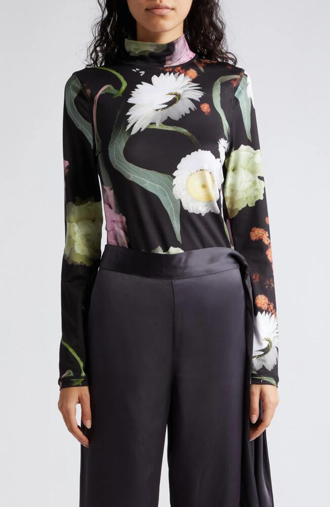 Stine Goya Estelle Floral Print Mock Neck Top in Scanned Foliage Cover