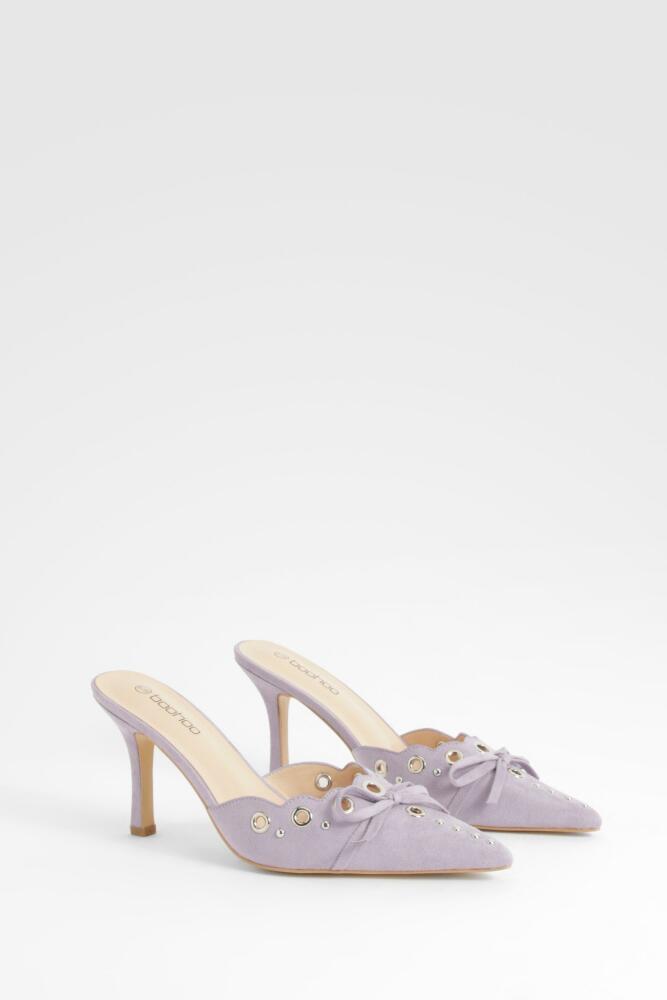 boohoo Womens Eyelet Bow Backless Pumps - Purple Cover