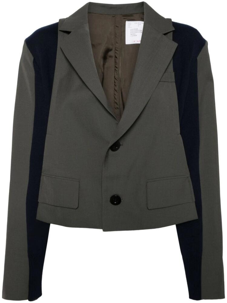 sacai knitted-panel asymmetric-design blazer - Green Cover