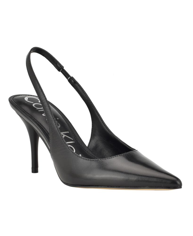 Calvin Klein Women's Cinola Pointy Toe Slingback Pumps - Black Leather Cover