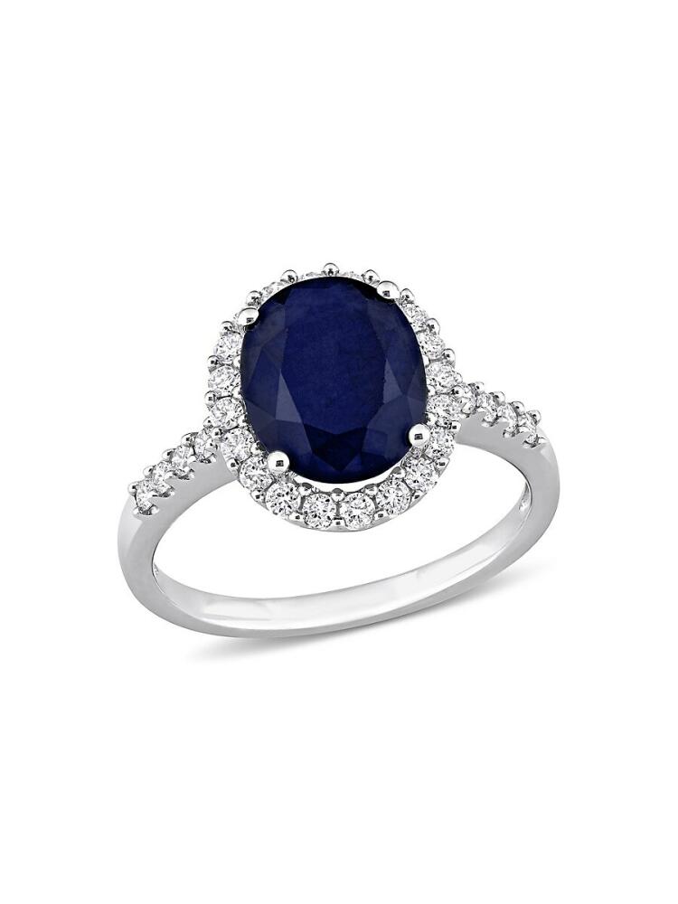 Sonatina Women's 14K White Gold, Sapphire & Diamond Oval Ring Cover