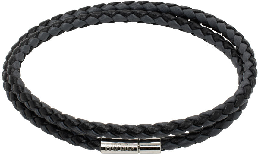 Hugo Black & Gray Double-Wrap Two-Tone Leather Bracelet Cover