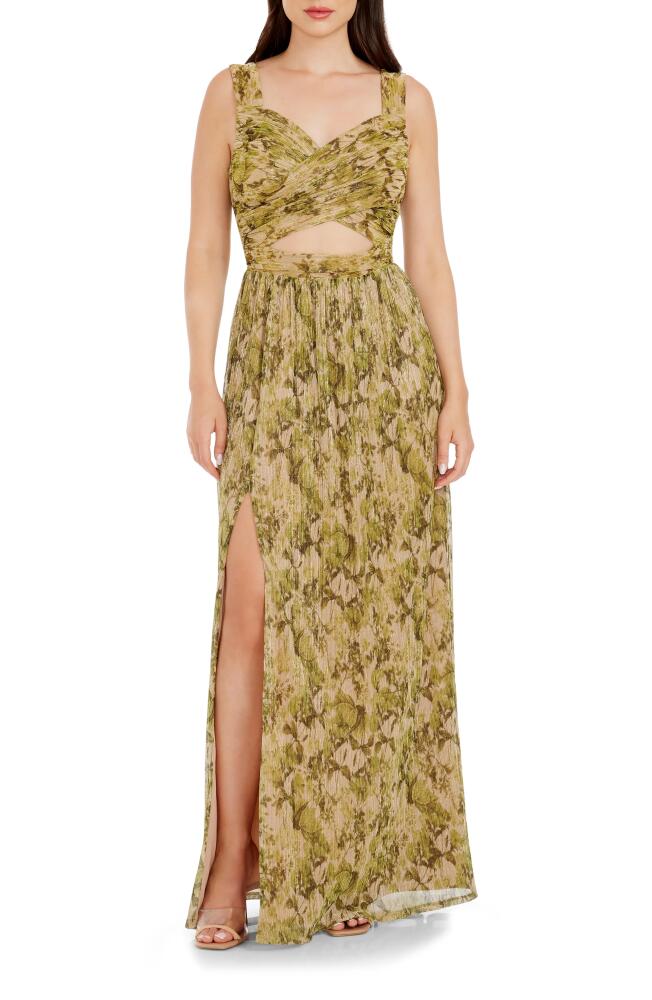 Dress the Population Mirabella Cutout Evening Gown in Lime Green Multi Cover