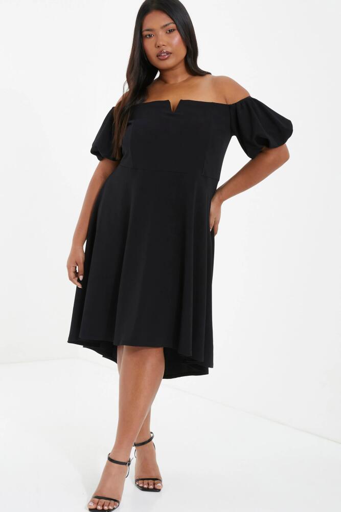 QUIZ Puff Sleeve Bardot Dress in Black Cover