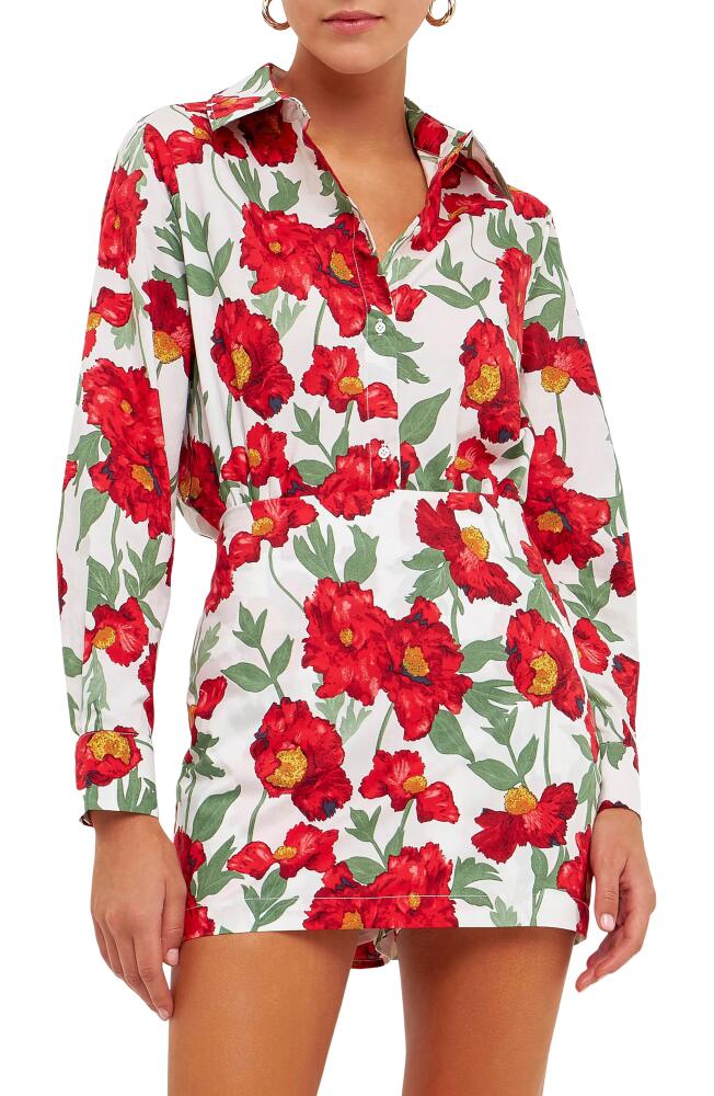 Endless Rose Floral Cotton Button-Up Shirt in White/Red Cover