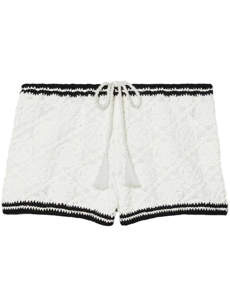 Tory Burch Pointelle Knitted Cotton Shorts - White Cover