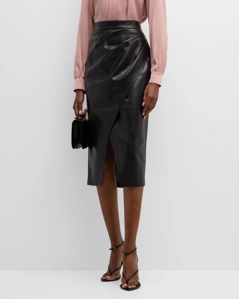 Elie Tahari The Rebecca Ruched Vegan Leather Midi Skirt Cover