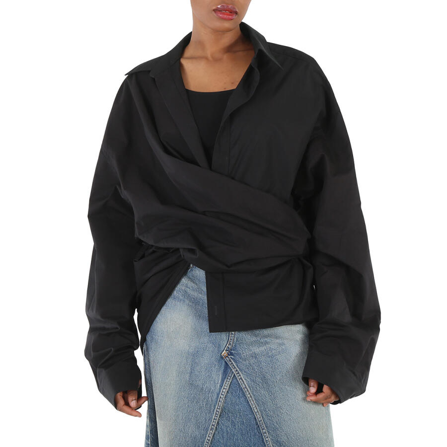 Balenciaga Ladies Black Poplin Wrap Shirt Cover