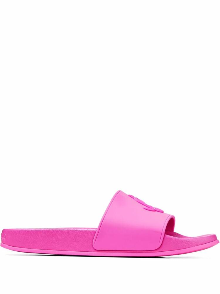 Jimmy Choo Port logo-appliqué slides - Pink Cover