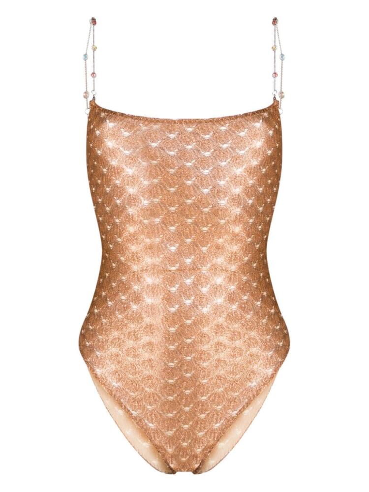 Missoni metallic crochet-knit swimsuit - Brown Cover