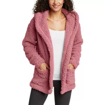 Eddie Bauer Women's Campfire Plush Fleece Hooded Open Cardigan Cover