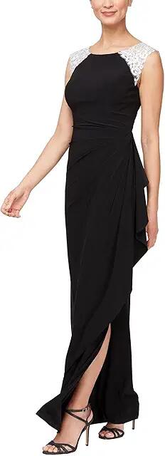 Alex Evenings Long Matte Jersey Dress (Black White) Women's Dress Cover