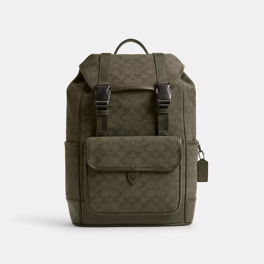 Coach League Flap Backpack In Signature Canvas Jacquard Cover