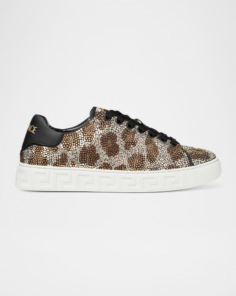 Versace La Greca Leopard Crystal Low-Top Sneakers Cover