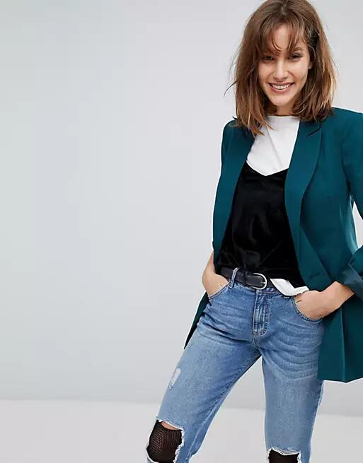 Stradivarius double-breasted blazer-Green Cover