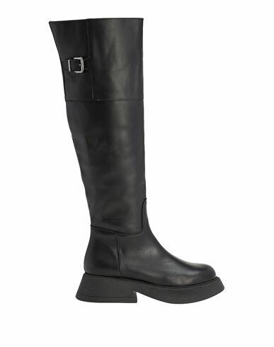 8 By Yoox Leather Over-the-knee Boots With Buckle Woman Boot Black Calfskin Cover