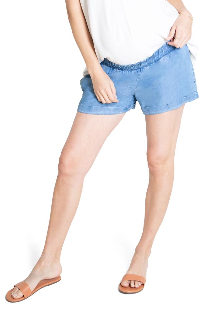 Ingrid & Isabel Elastic Waist Maternity Shorts in Chambray Cover