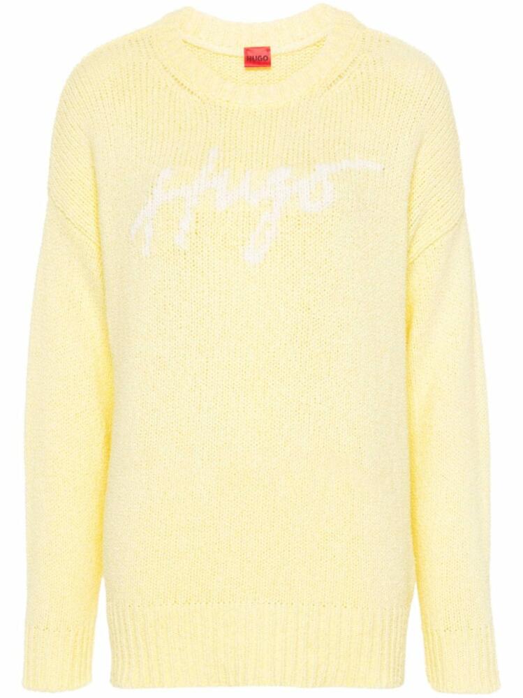 HUGO intarsia-knit logo drop-shoulder jumper - Yellow Cover