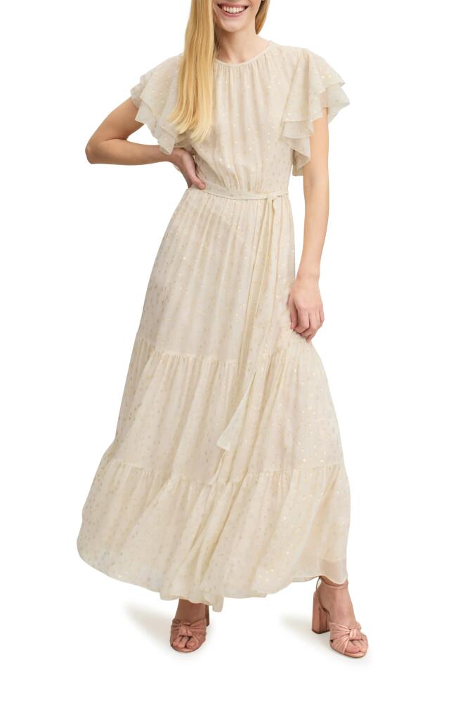 LK Bennett Liv Metallic Dot Silk Blend Tiered Maxi Dress in Cream Cover