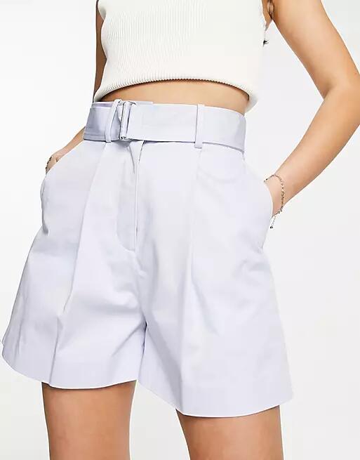 & Other Stories high waist shorts with belt in blue Cover