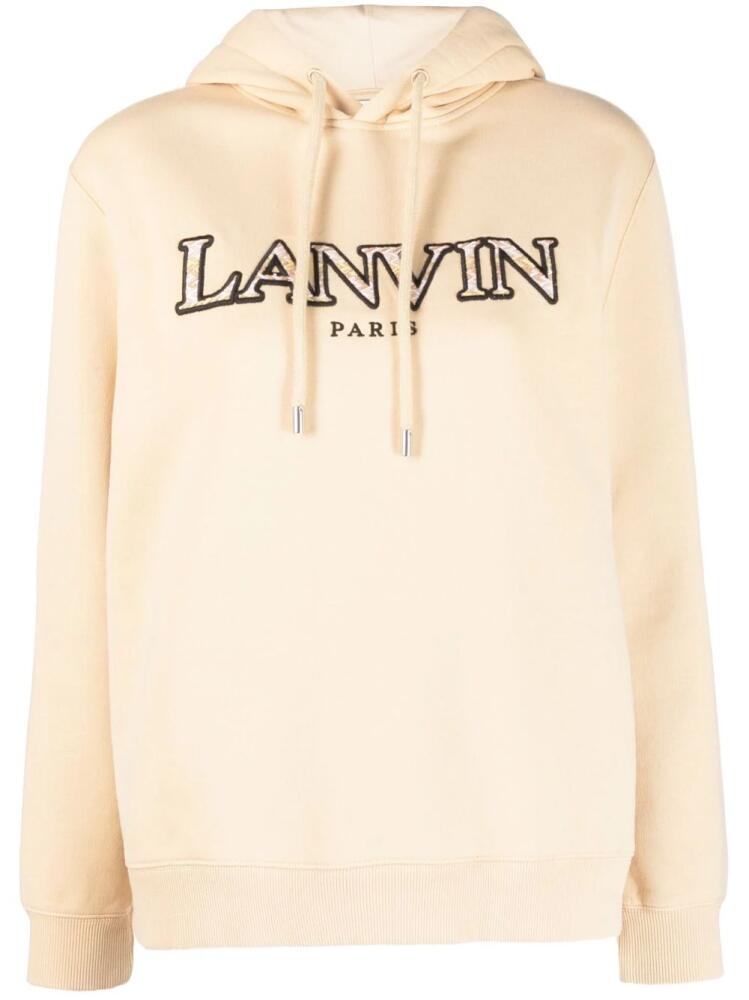 Lanvin logo-embroidered cotton hoodie - Neutrals Cover