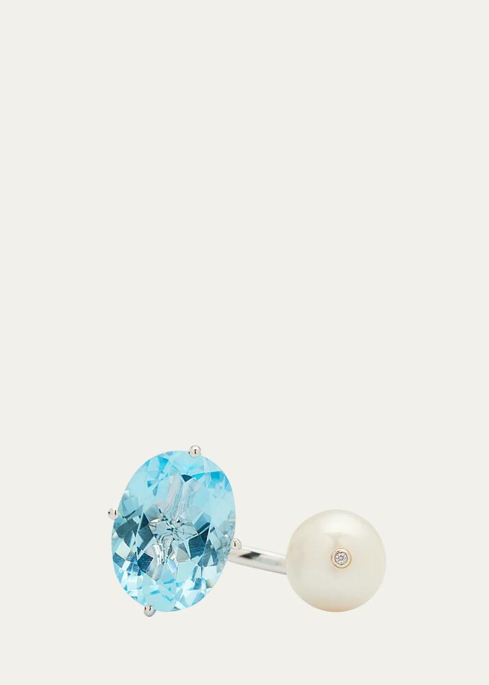 Stefere White Gold Blue Topaz and Pearl Ring from The Terry Collection Cover