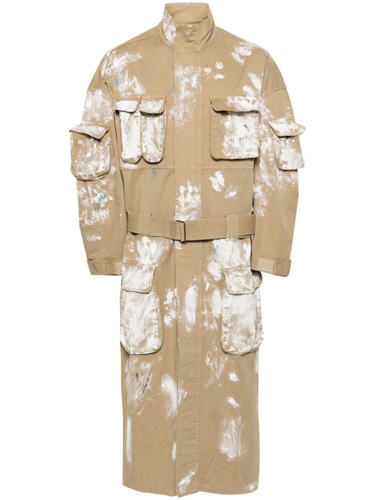 LỰU ĐẠN paint-splatter cargo trench coat - Neutrals Cover