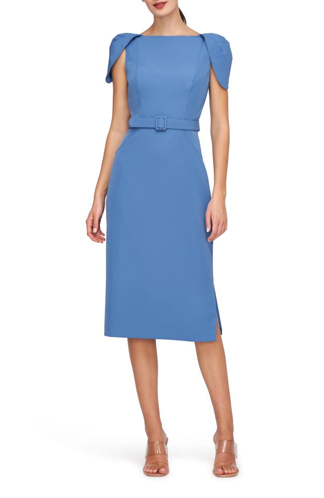 Kay Unger Ivette Cape Sleeve Sheath Midi Dress in Spring Blue Cover