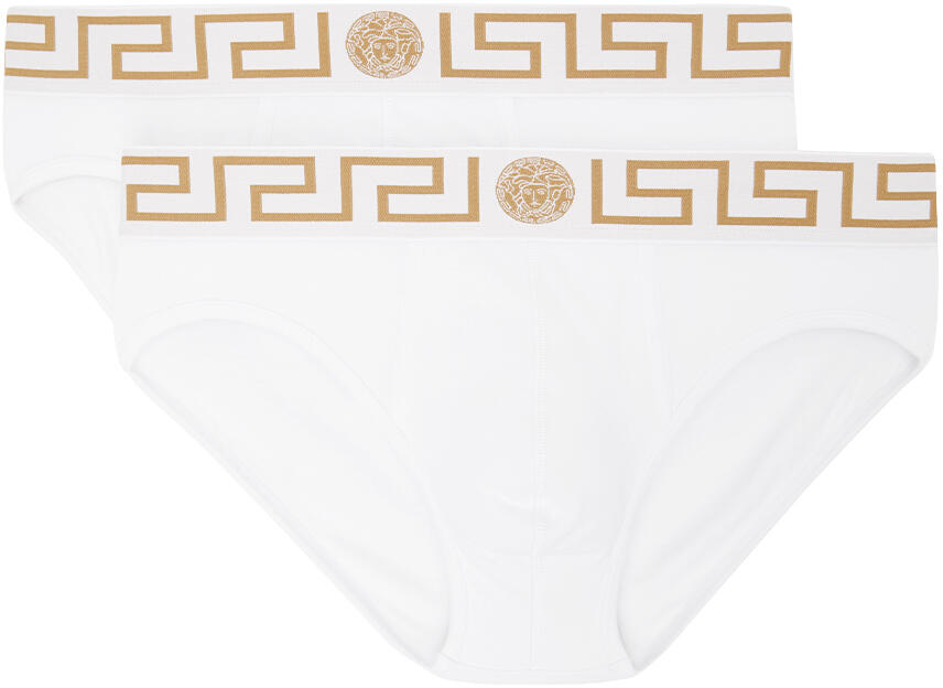 Versace Underwear Two-Pack White Greca Border Briefs Cover