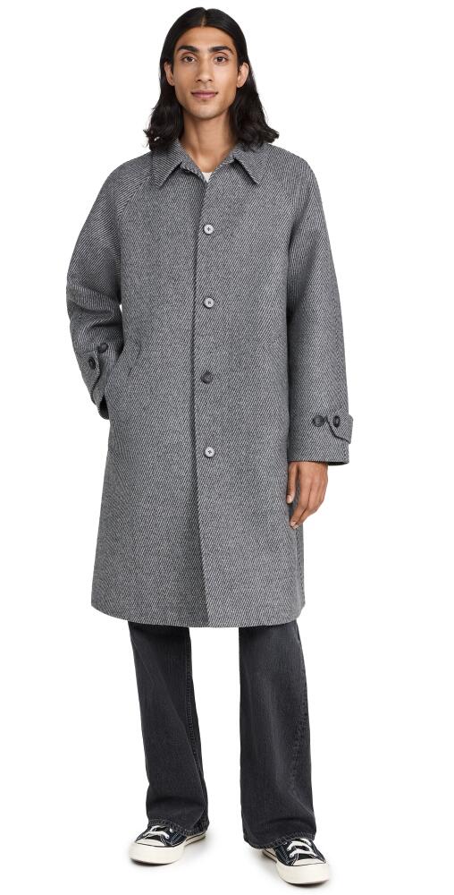 Officine Generale Hudson Textured Stripe Wool Overcoat Midgrey/Lightgrey Cover