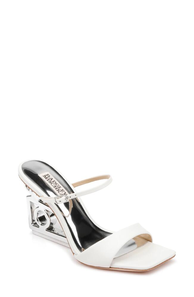 Badgley Mischka Collection Luna Wedge Slide Sandal in White Leather Cover