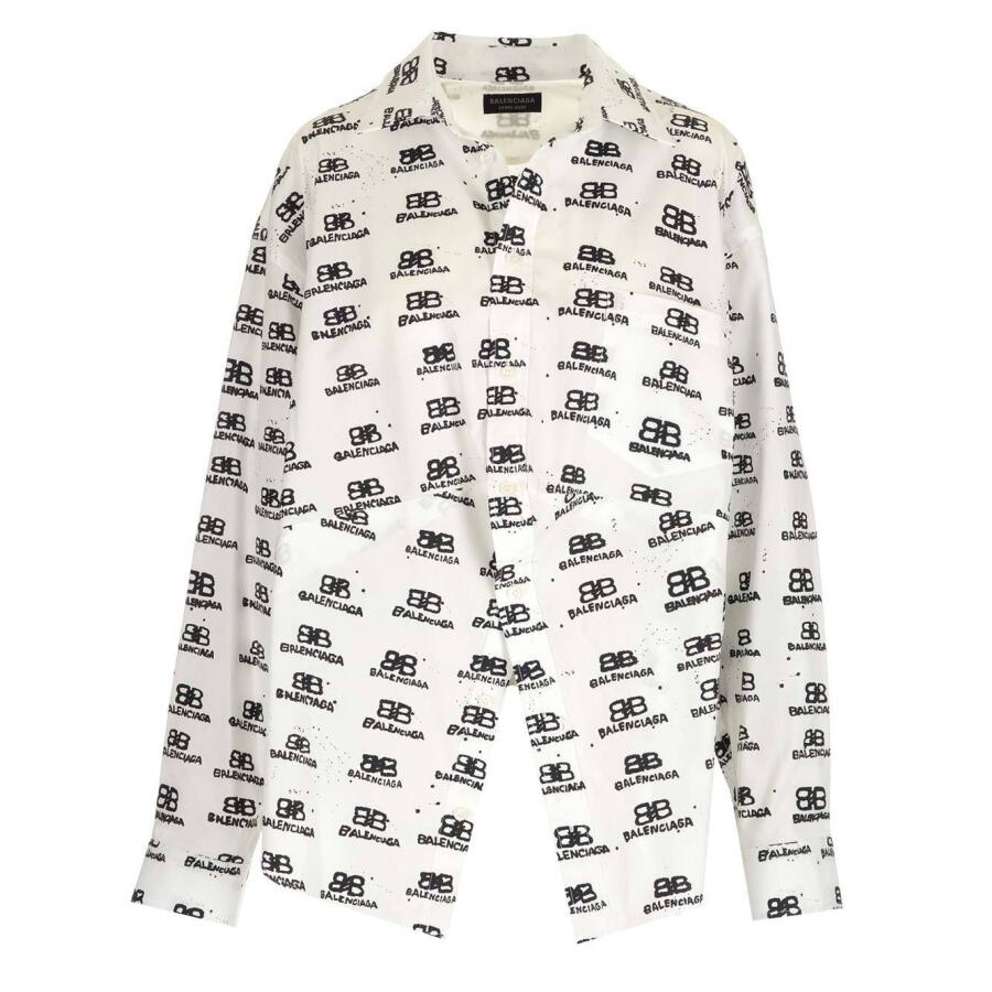 Balenciaga Ladies White / Black Logo-Print Long-Sleeve Swing Shirt Cover