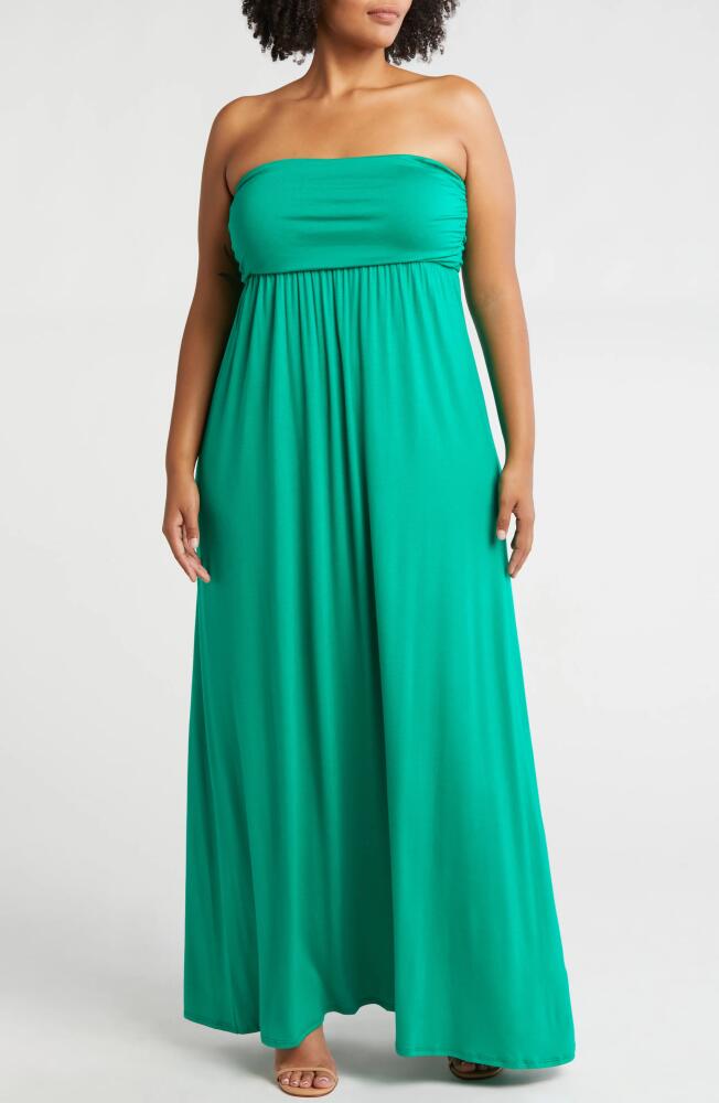 24seven Comfort Apparel Strapless Maxi Dress in Green Cover