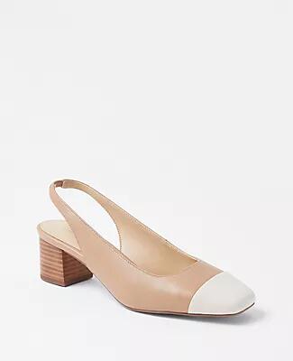 Ann Taylor Leather Cap Toe Block Heel Pumps Cover