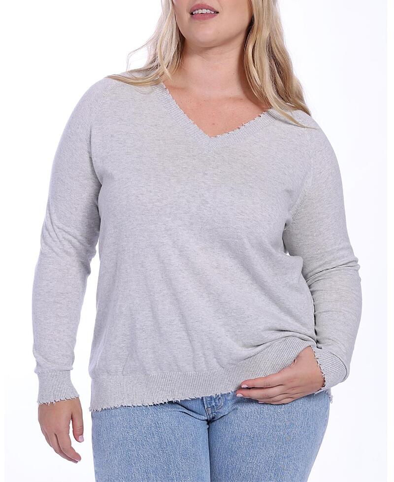 Minnie Rose Cotton Distressed Long Sleeve V-Neck Sweater Cover