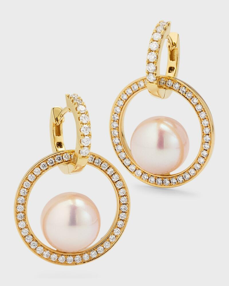 Pearls By Shari 18K Yellow Gold Akoya Pearl and Diamond Double Hoop Earrings, 9mm Cover