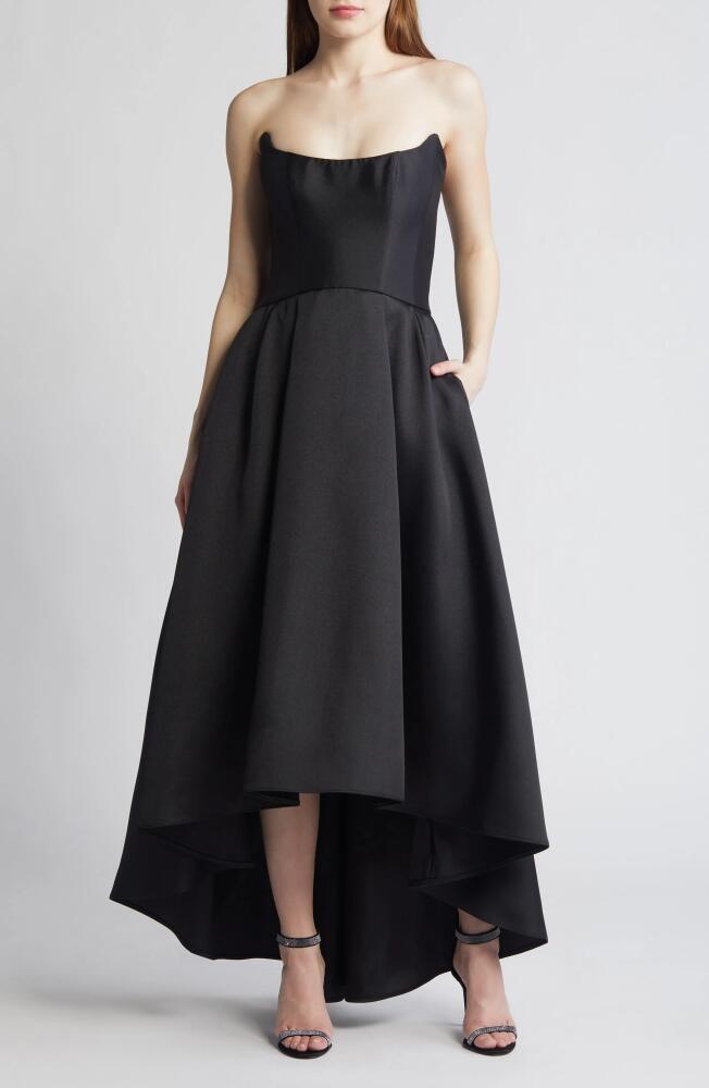 Amsale Strapless High-Low Mikado Gown in Black Cover