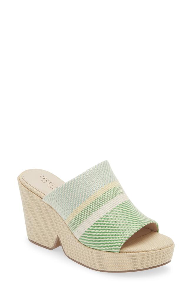 Cecelia New York Frost Wedge Slide Sandal in Green Natural Raffia Cover