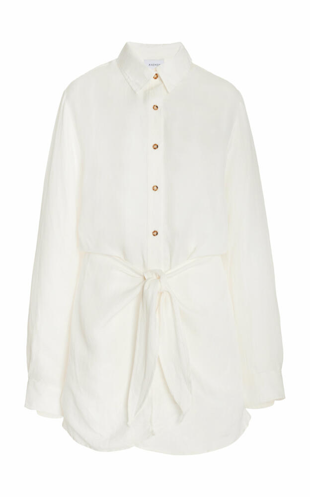 Anemos - The L.A. Linen-Blend Mini Wrap Shirt Dress - White Cover