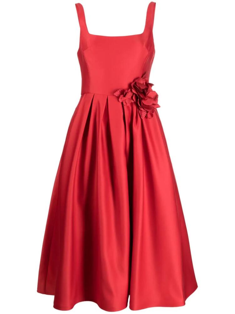 Marchesa Notte floral-appliqué duchess midi dress - Red Cover