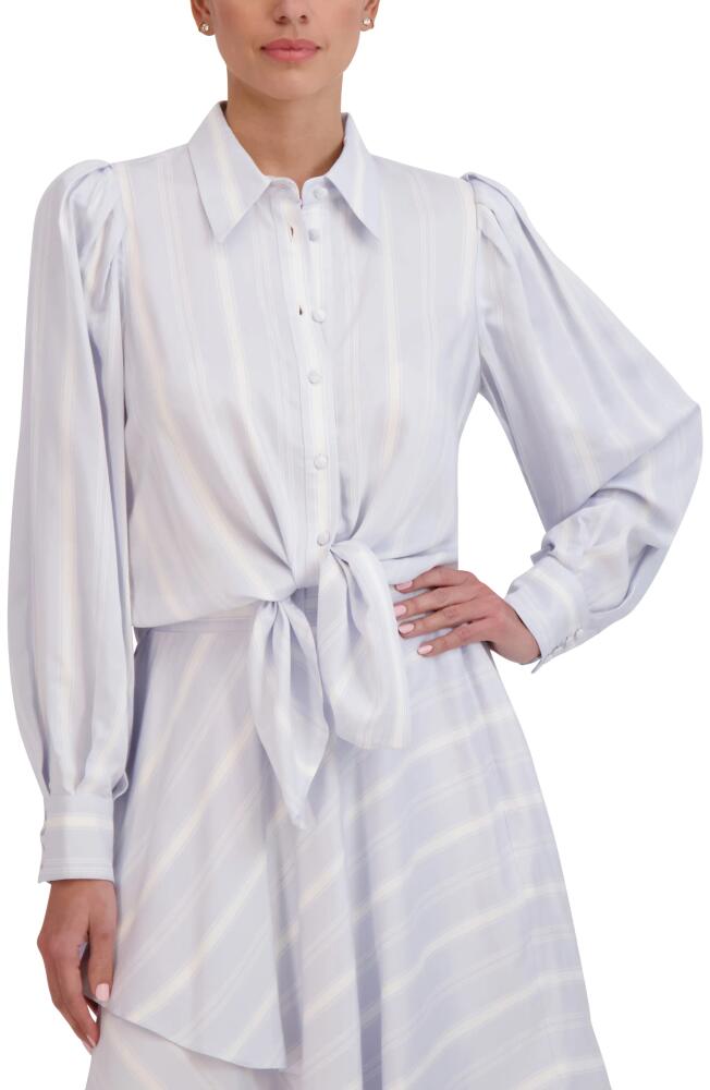 bcbg Puff Shoulder Tie Front Button-Up Shirt in Blue Cover