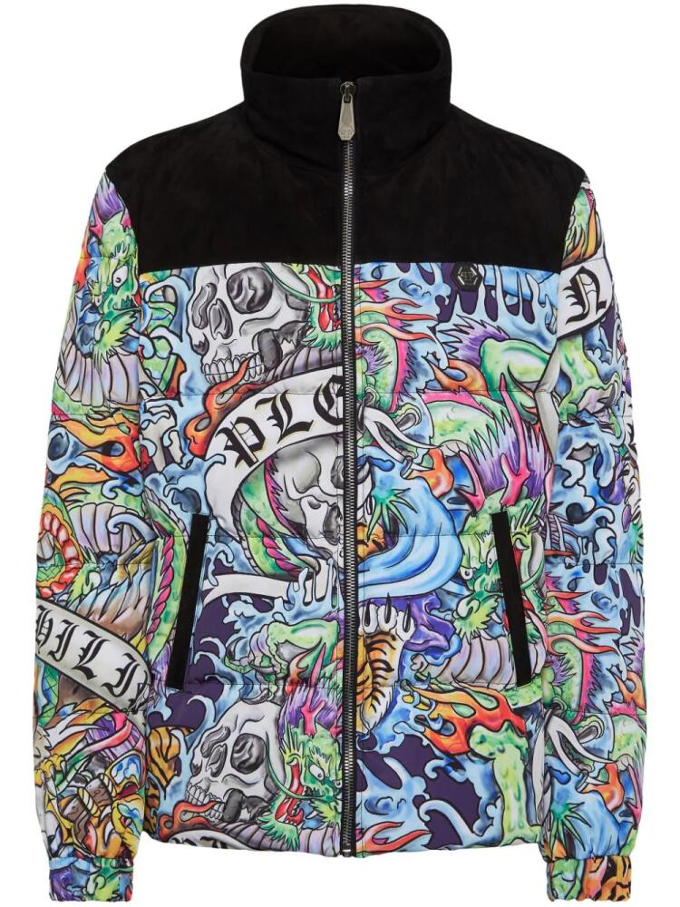 Philipp Plein tattoo-print puffer jacket - Black Cover