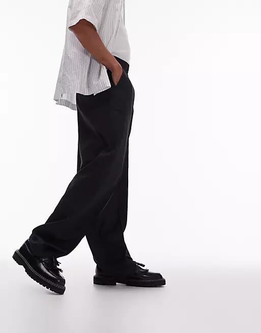 Topman elastic waist wide leg pants in navy Cover