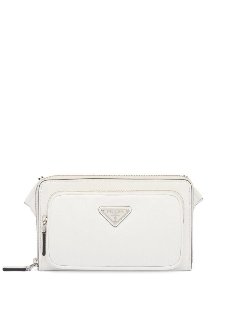 Prada logo-plaque leather messenger bag - White Cover