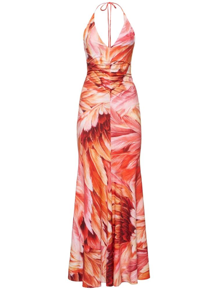 ROBERTO CAVALLI Printed Lycra V-neck Long Dress Cover