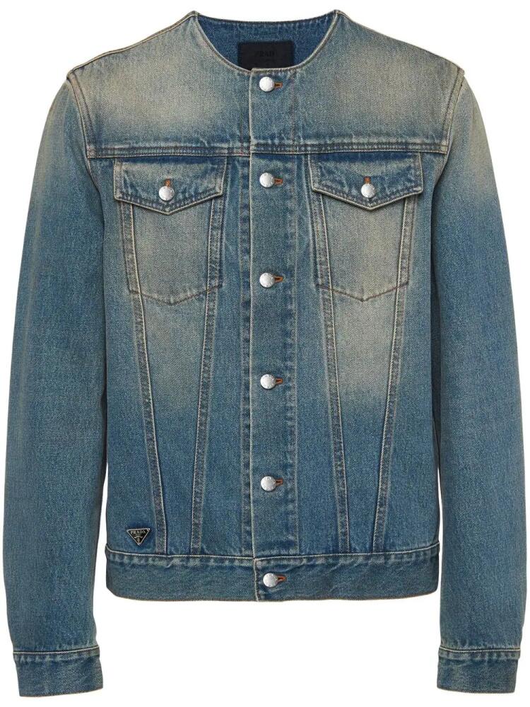 Prada collarless denim blouson jacket - Blue Cover