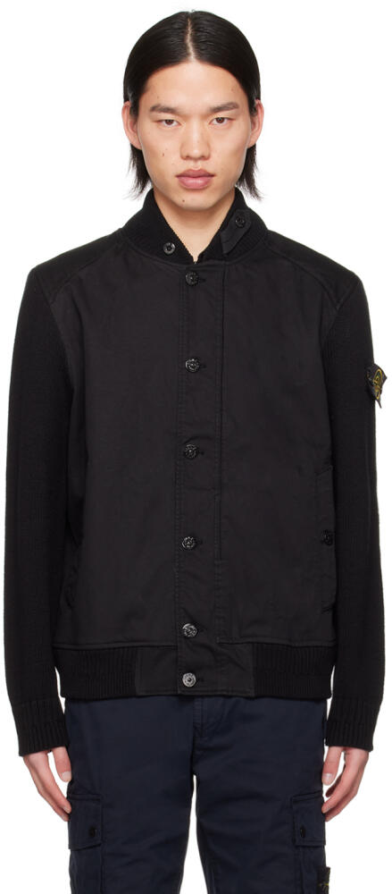 Stone Island Black Garment-Dyed Bomber Jacket Cover