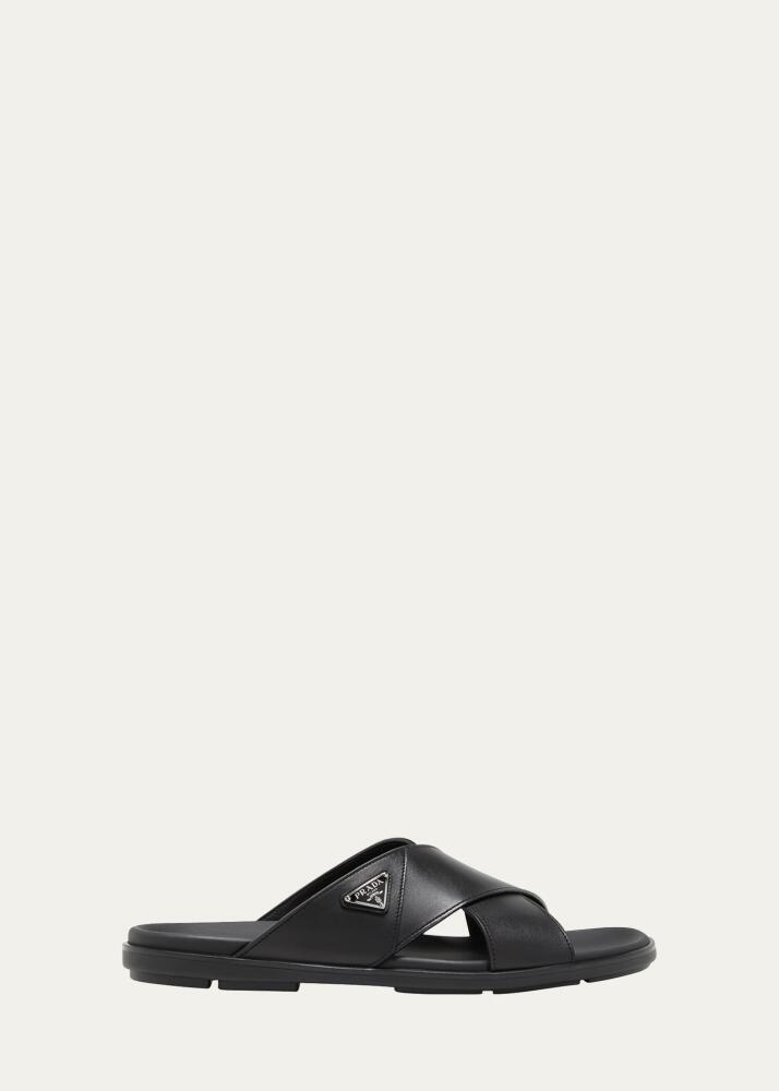 Prada Men's Leather Crisscross Slide Sandals Cover