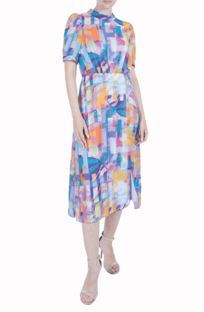 Julia Jordan Puff Sleeve Midi Dress in Blue/yellow Multi Cover