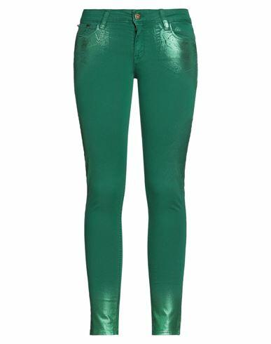 Cycle Woman Pants Green Cotton, Elastane Cover